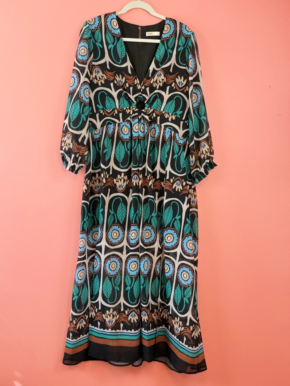 InTempo Boho Maxi Dress with Teal Floral Print